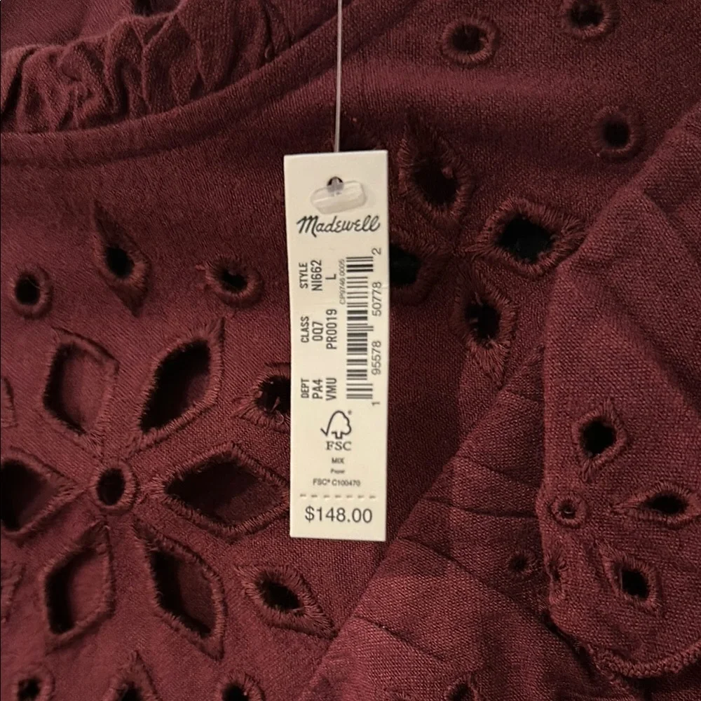 NWT Madewell Chic Burgundy Eyelet Dress - Picture 2 of 9